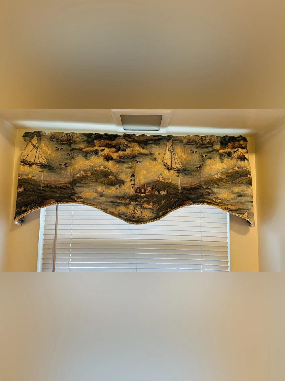 Nautical Scene Window Valance set of 2 Lighthouse & Boat